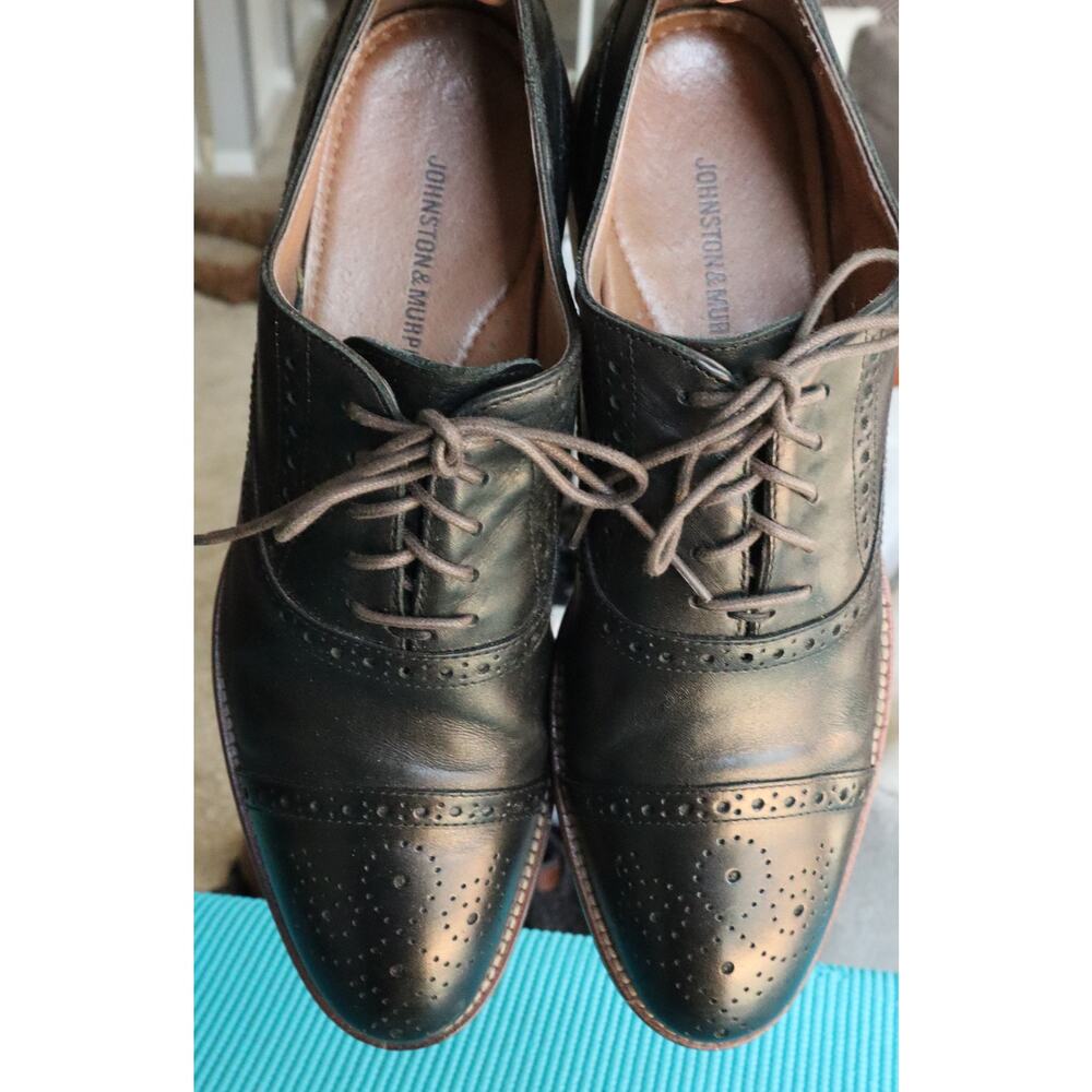 Johnston & Murphy Black Leather Cap Toe Oxford Dress Shoes Mens 9M Lace Up - Picture 4 of 8